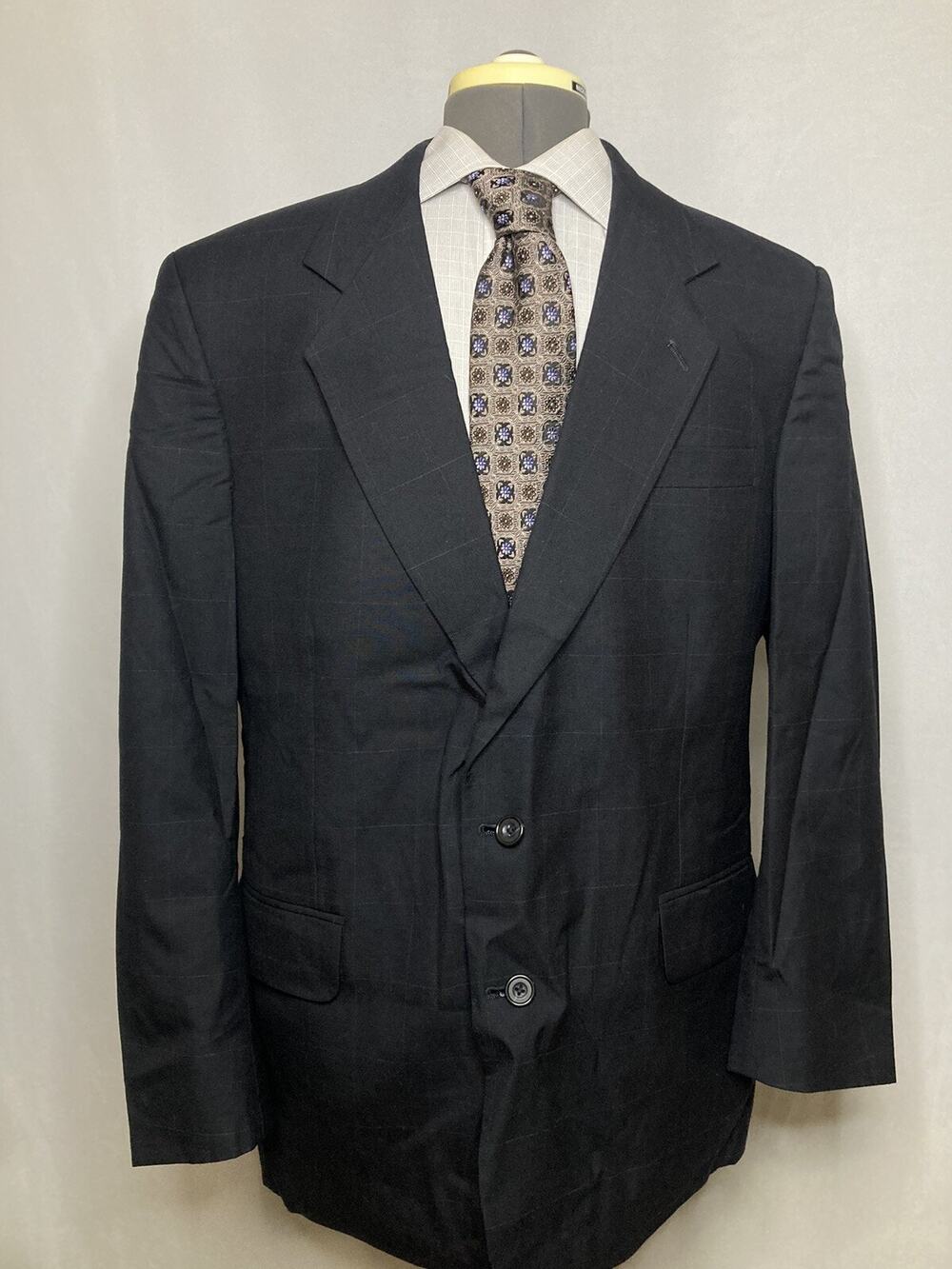 43R Blazer Midnight Blue Check Wool 2 Button XL 47" Mens Sport Coat Suit Jacket